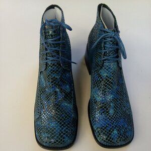 Bright blue snake skin bootie Size 8